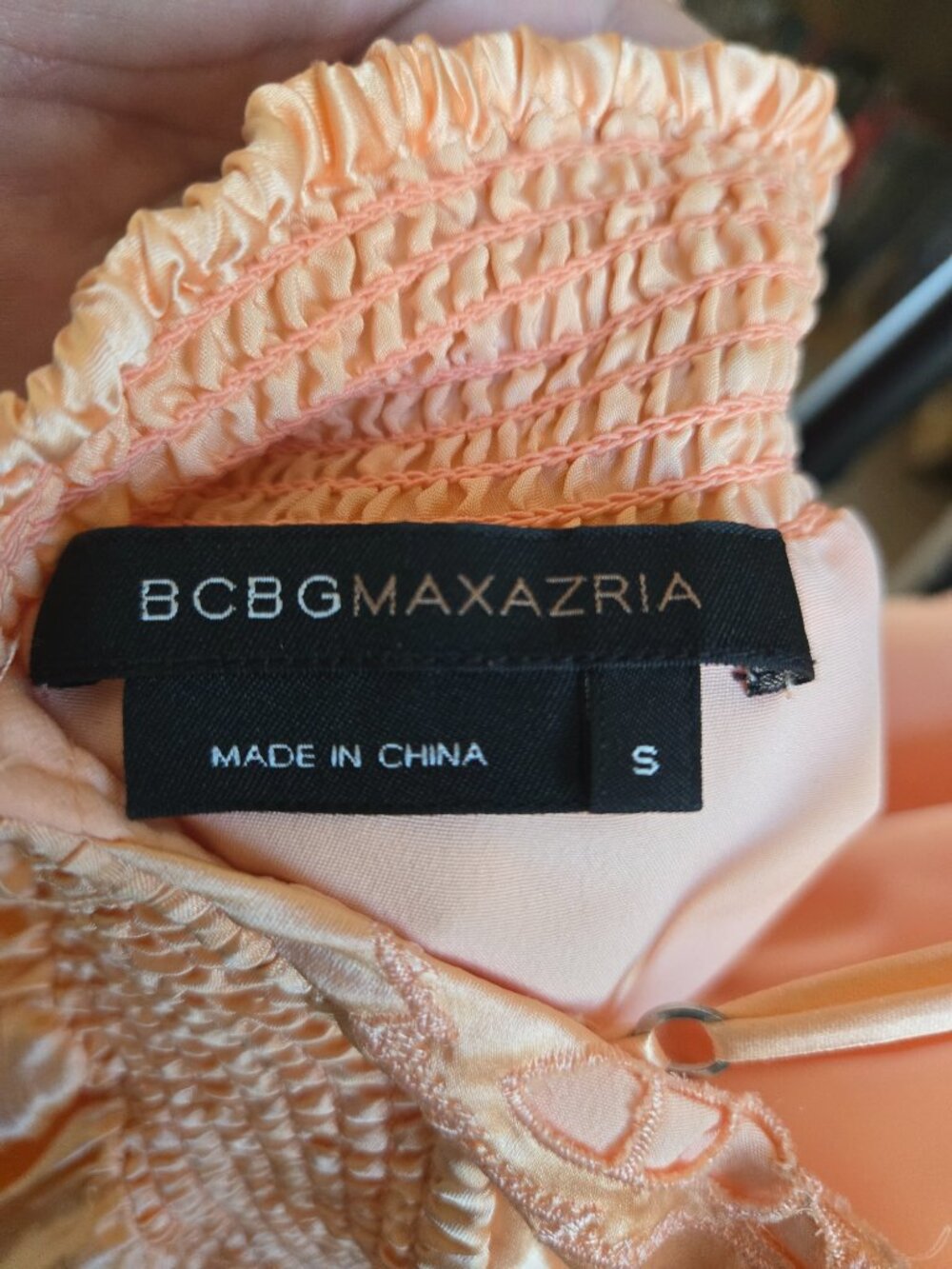 BCBG Max Azria Peach Silk Lace Smocked Waist Slip Dress Size Small - Picture 5 of 9